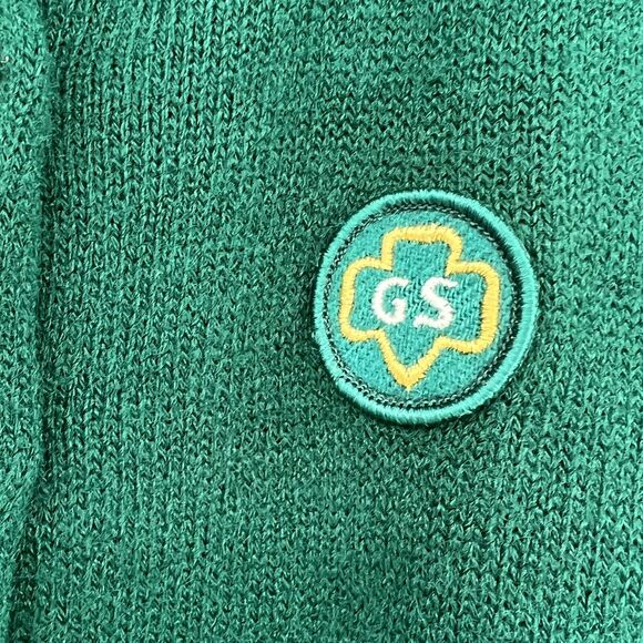 Vintage 60s Girl Scouts Uniform Emerald Green Button Up Cardigan Sz 10 - Picture 4 of 5